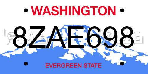 8ZAE698 Washington License Plate