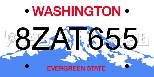 8ZAT655 Washington License Plate