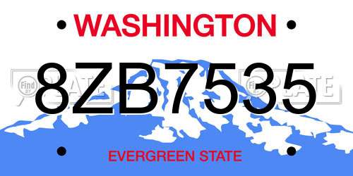 8ZB7535 Washington License Plate