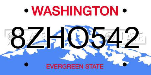 8ZHO542 Washington License Plate