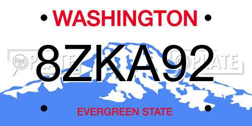8ZKA92 Washington License Plate