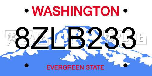 8ZLB233 Washington License Plate