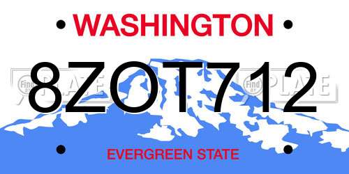 8ZOT712 Washington License Plate