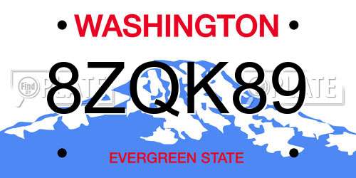 8ZQK89 Washington License Plate