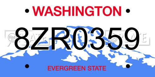 8ZR0359 Washington License Plate