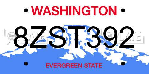8ZST392 Washington License Plate