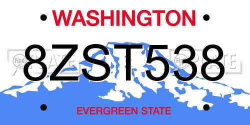 8ZST538 Washington License Plate