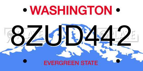 8ZUD442 Washington License Plate