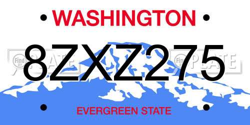 8ZXZ275 Washington License Plate