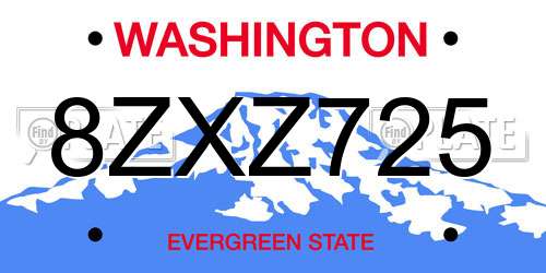 8ZXZ725 Washington License Plate