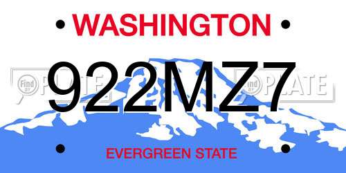 922MZ7 Washington License Plate