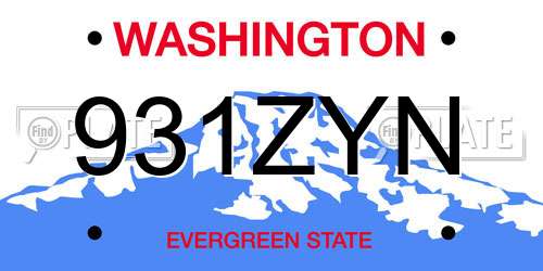 931ZYN Washington License Plate