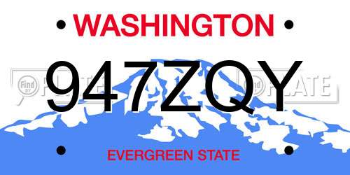 947ZQY Washington License Plate