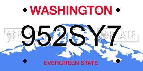 952SY7 Washington License Plate