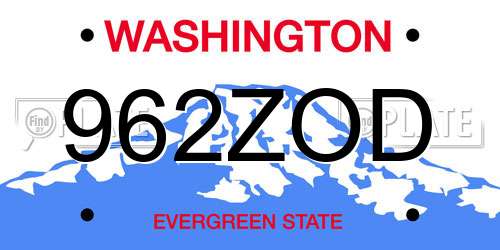 962ZOD Washington License Plate