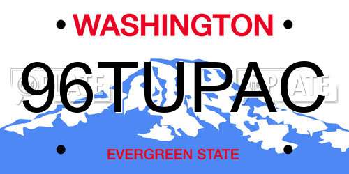 96TUPAC Washington License Plate