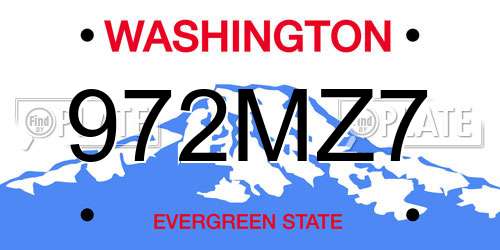 972MZ7 Washington License Plate