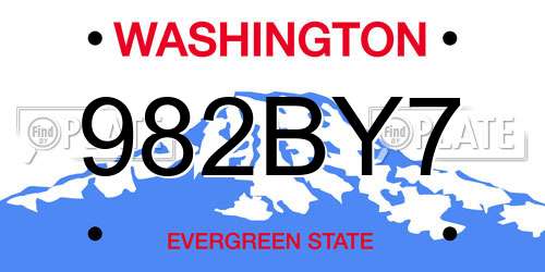 982BY7 Washington License Plate