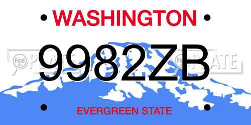9982ZB Washington License Plate