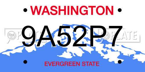 9A52P7 Washington License Plate