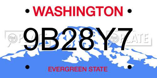 9B28Y7 Washington License Plate