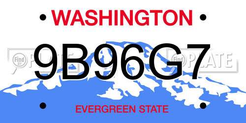 9B96G7 Washington License Plate