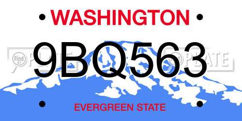 9BQ563 Washington License Plate