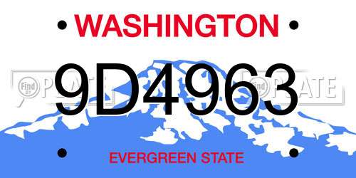 9D4963 Washington License Plate