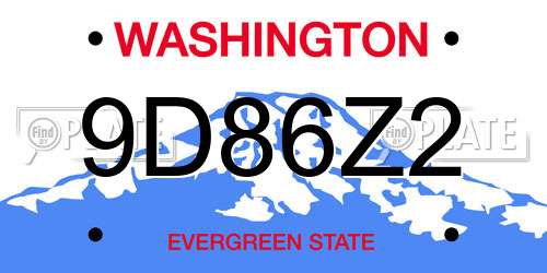9D86Z2 Washington License Plate
