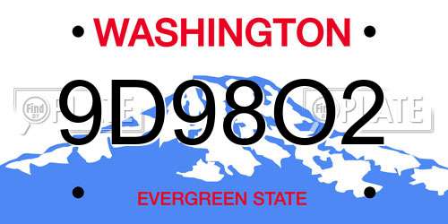 9D98O2 Washington License Plate