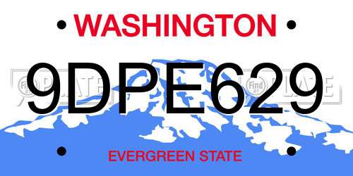 9DPE629 Washington License Plate