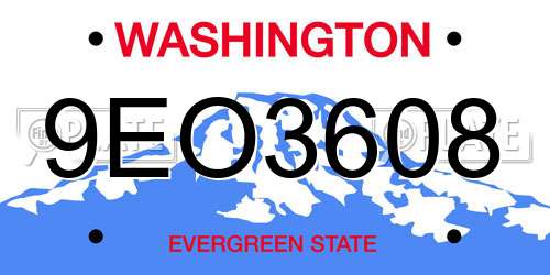 9EO3608 Washington License Plate