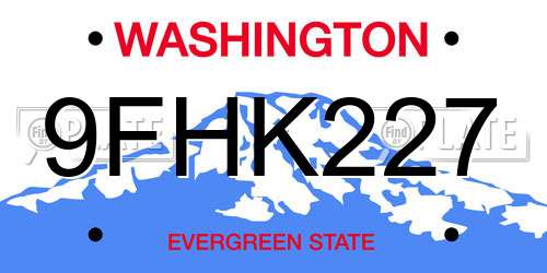 9FHK227 Washington License Plate