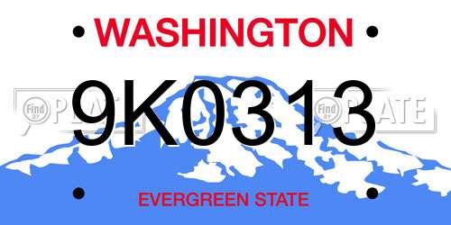 9K0313 Washington License Plate