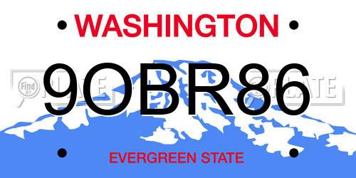 9OBR86 Washington License Plate