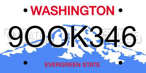 9OOK346 Washington License Plate