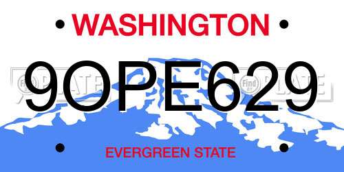 9OPE629 Washington License Plate