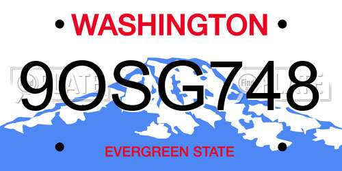 9OSG748 Washington License Plate