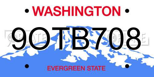 9OTB708 Washington License Plate