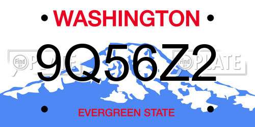 9Q56Z2 Washington License Plate