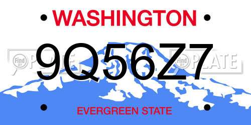 9Q56Z7 Washington License Plate