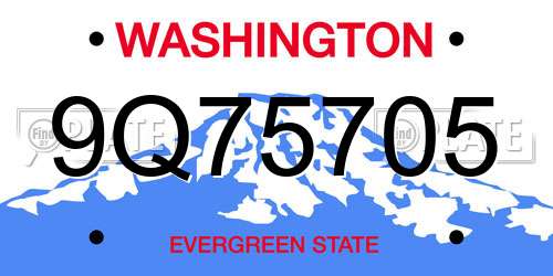 9Q75705 Washington License Plate