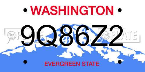 9Q86Z2 Washington License Plate