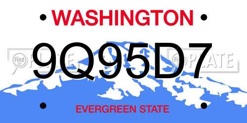 9Q95D7 Washington License Plate