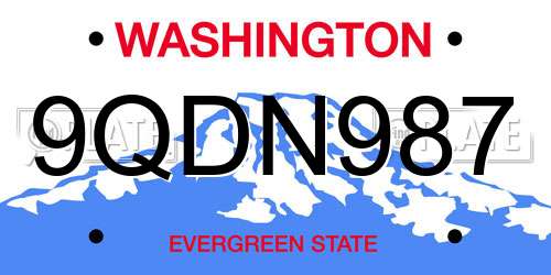 9QDN987 Washington License Plate