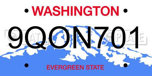 9QON701 Washington License Plate