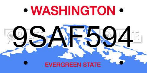 9SAF594 Washington License Plate
