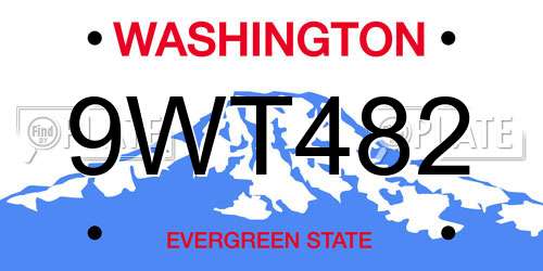9WT482 Washington License Plate