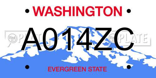 A014ZC Washington License Plate