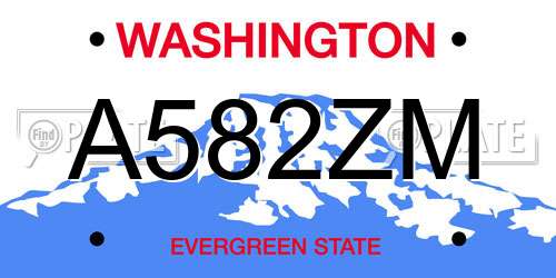 A582ZM Washington License Plate